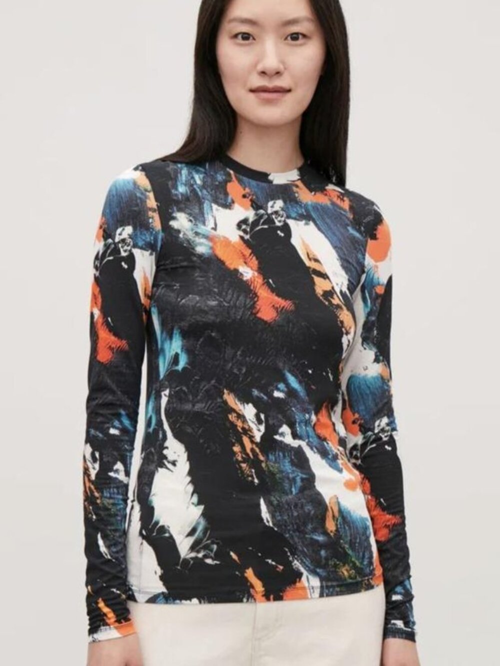 COS Printed Long-Sleeve Top T-Shirt Abstract Contemporary Stretchy size S